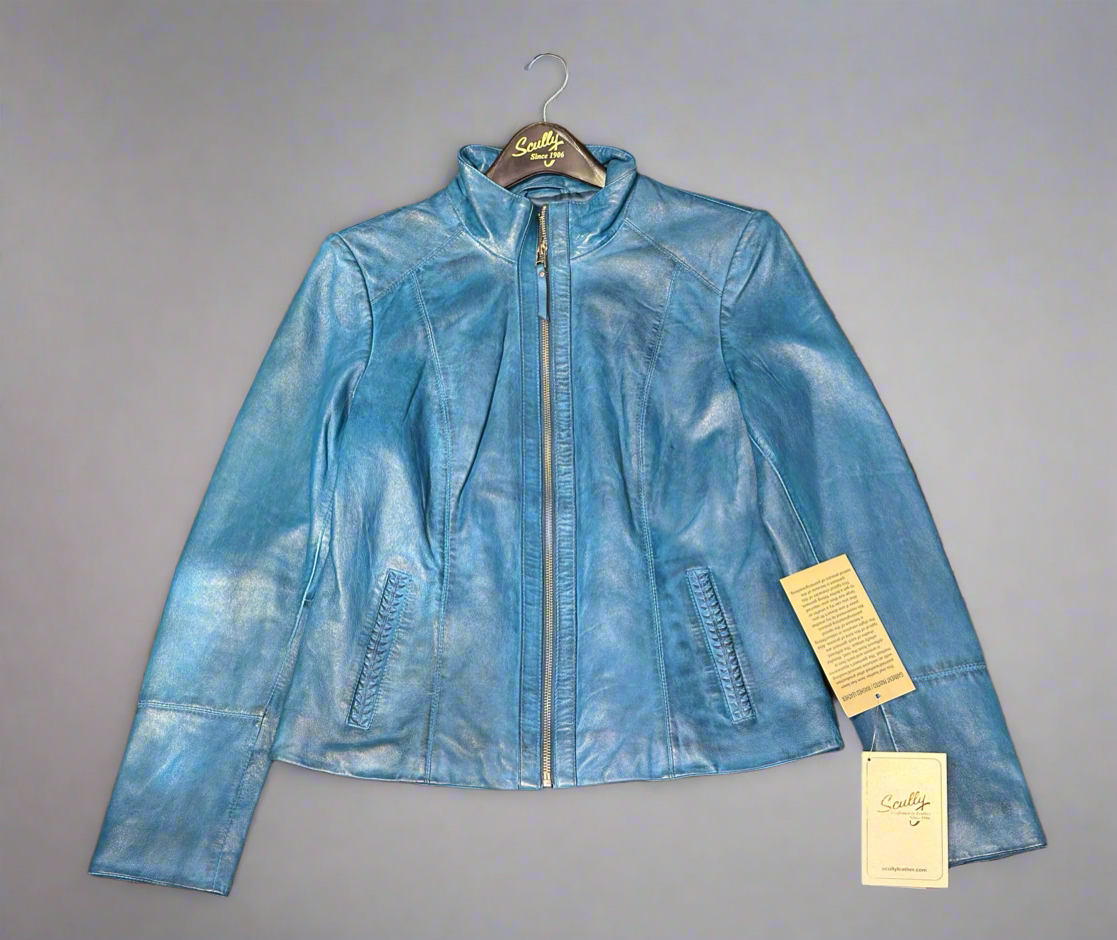 Scully Washed Leather Denim Zip Up Jacket