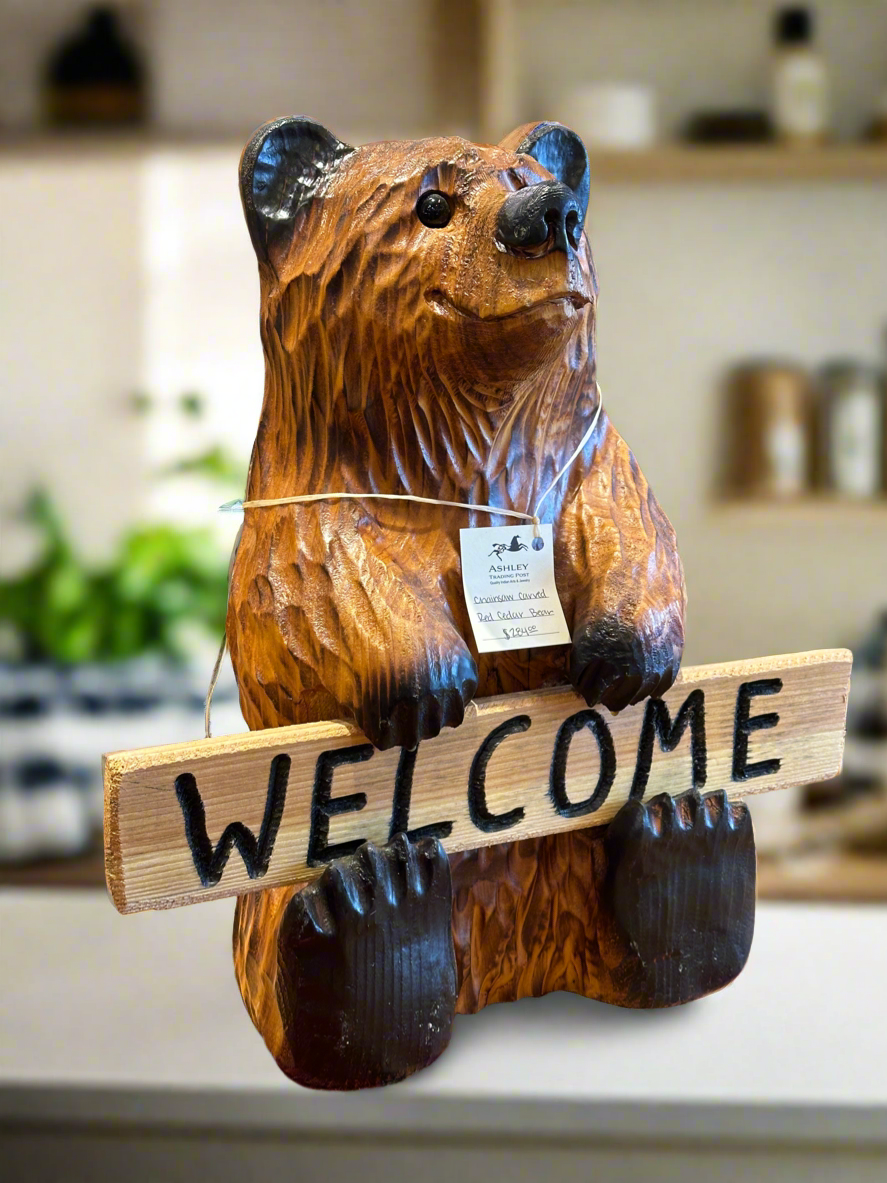 Chainsaw carved red ceder Bear Welcome or Go Away