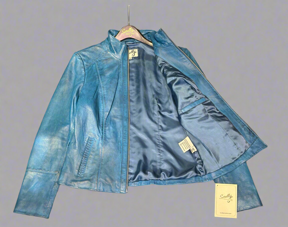 Scully Washed Leather Denim Zip Up Jacket