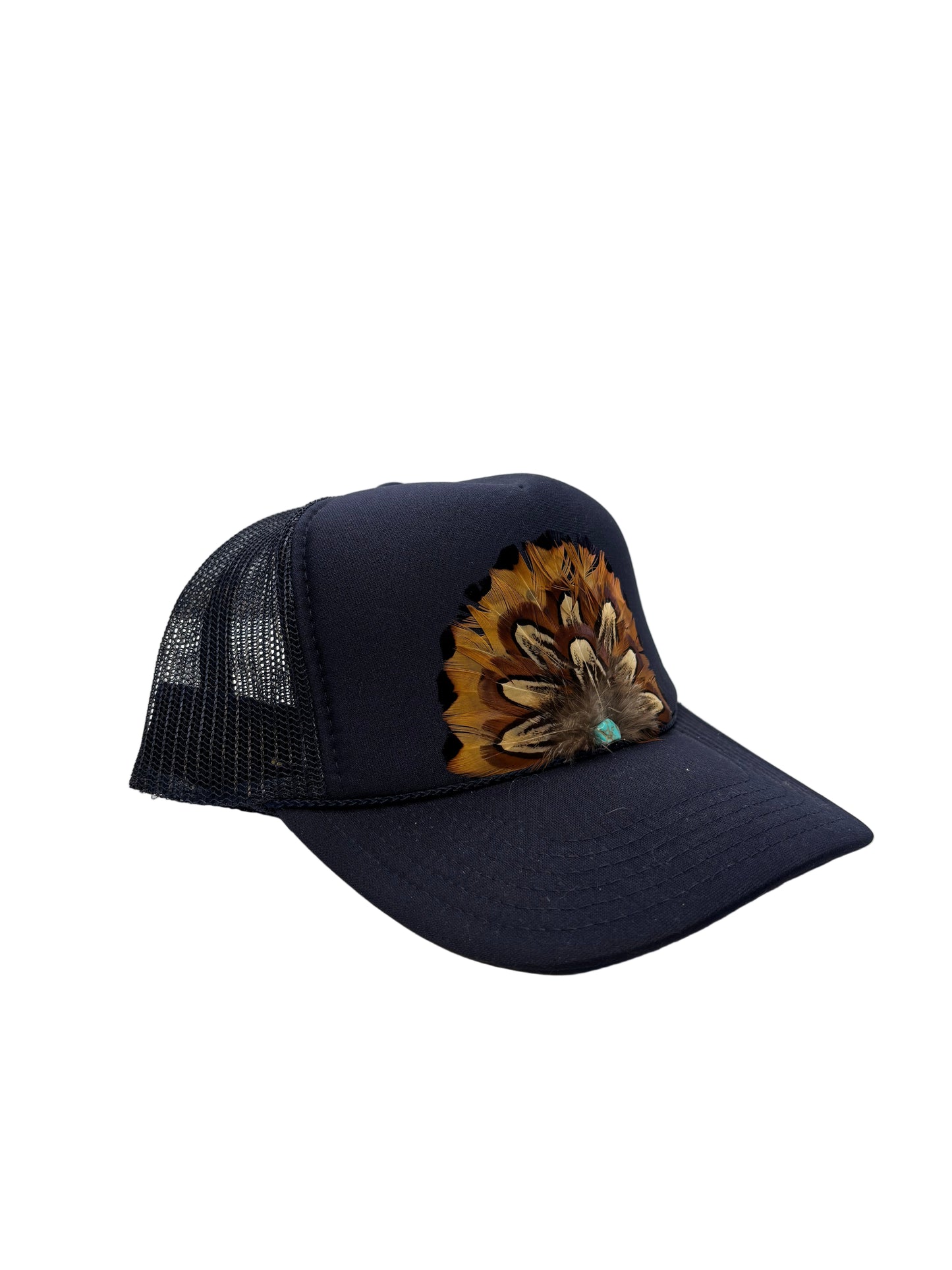 Handmade Feather Trucker Cap Navy Blue