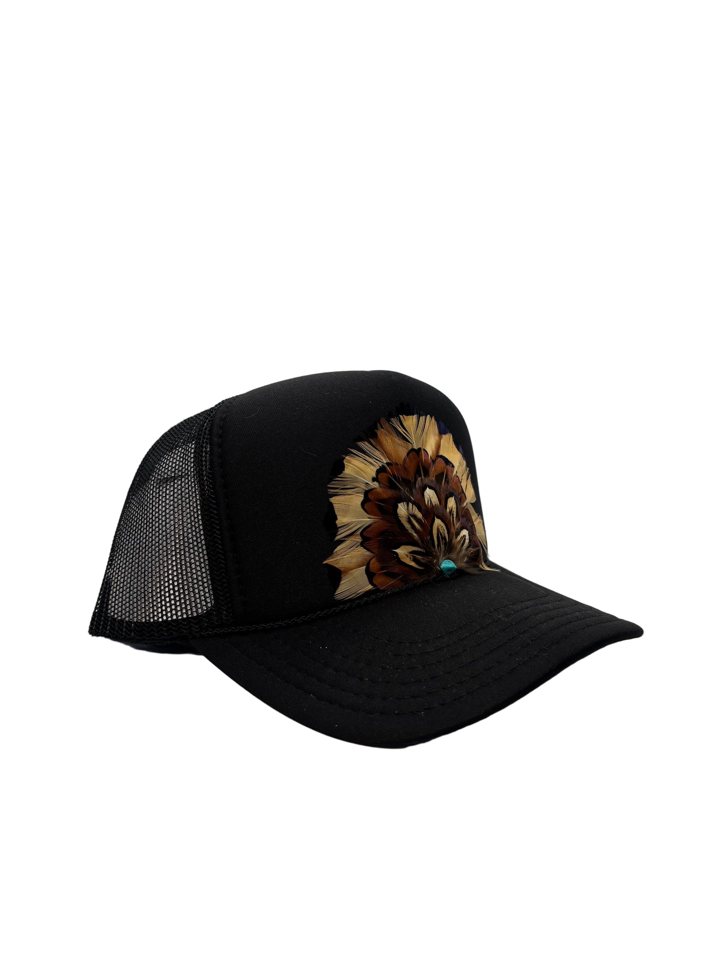 Handmade Feather Trucker Cap Black