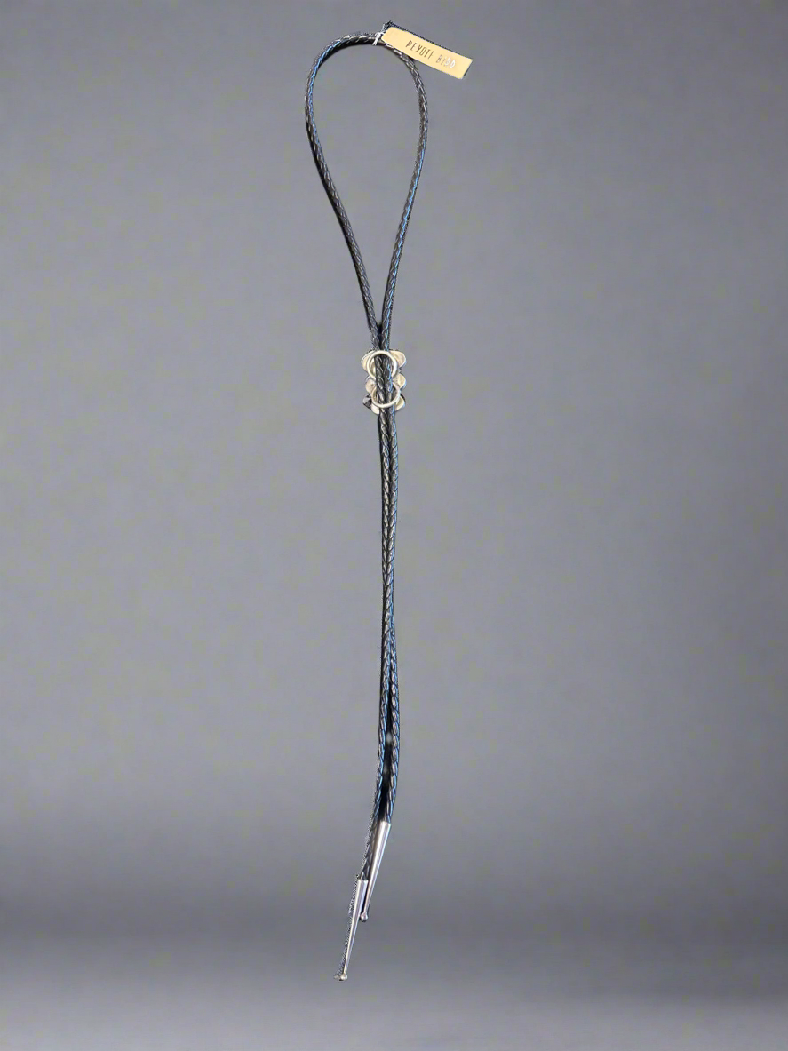 Handmade Native American Bolo-Tie with Green Turquoise Stones.