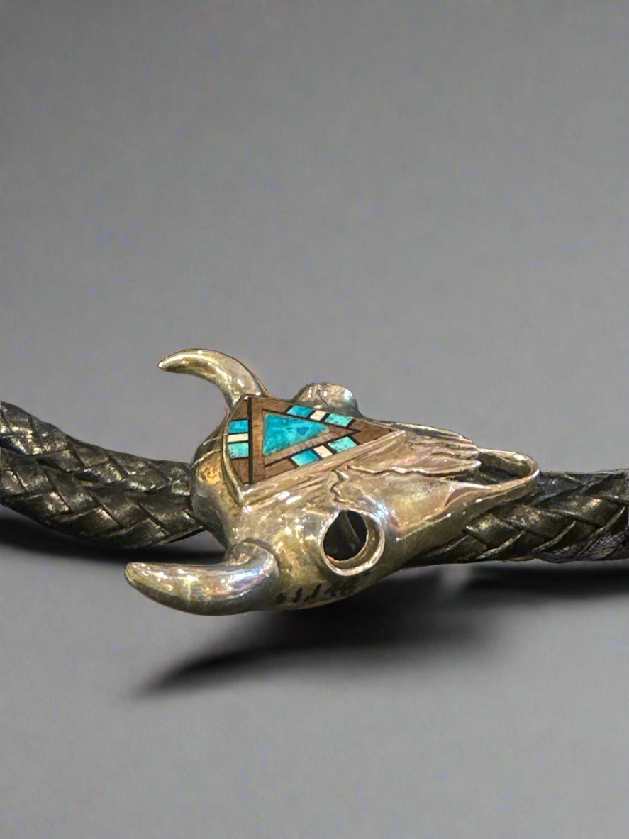Turquoise buffalo head bolo-tie Native American.