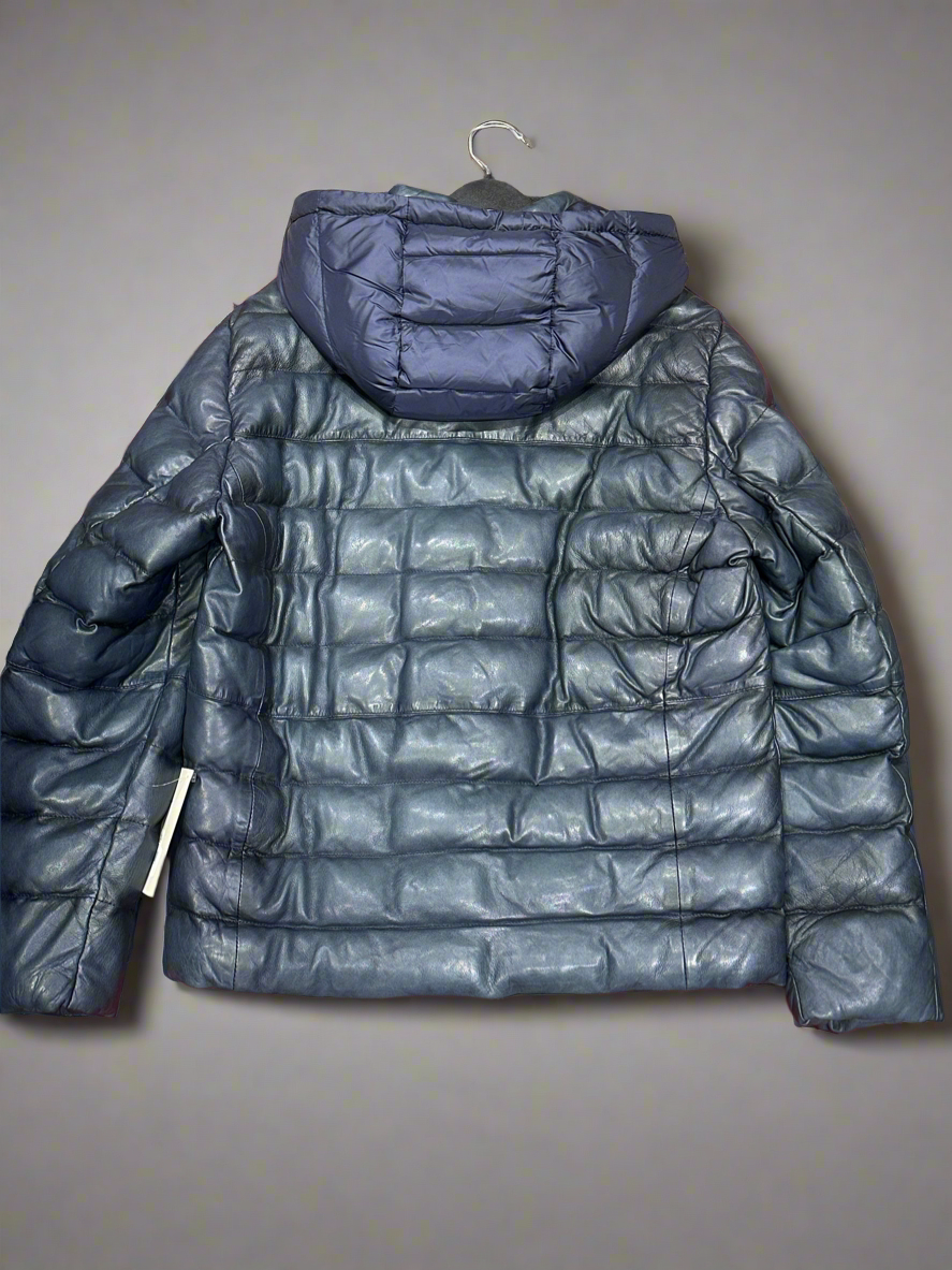 Scully Western Jacket Mens Puffer Leather Hood Pockets Blue