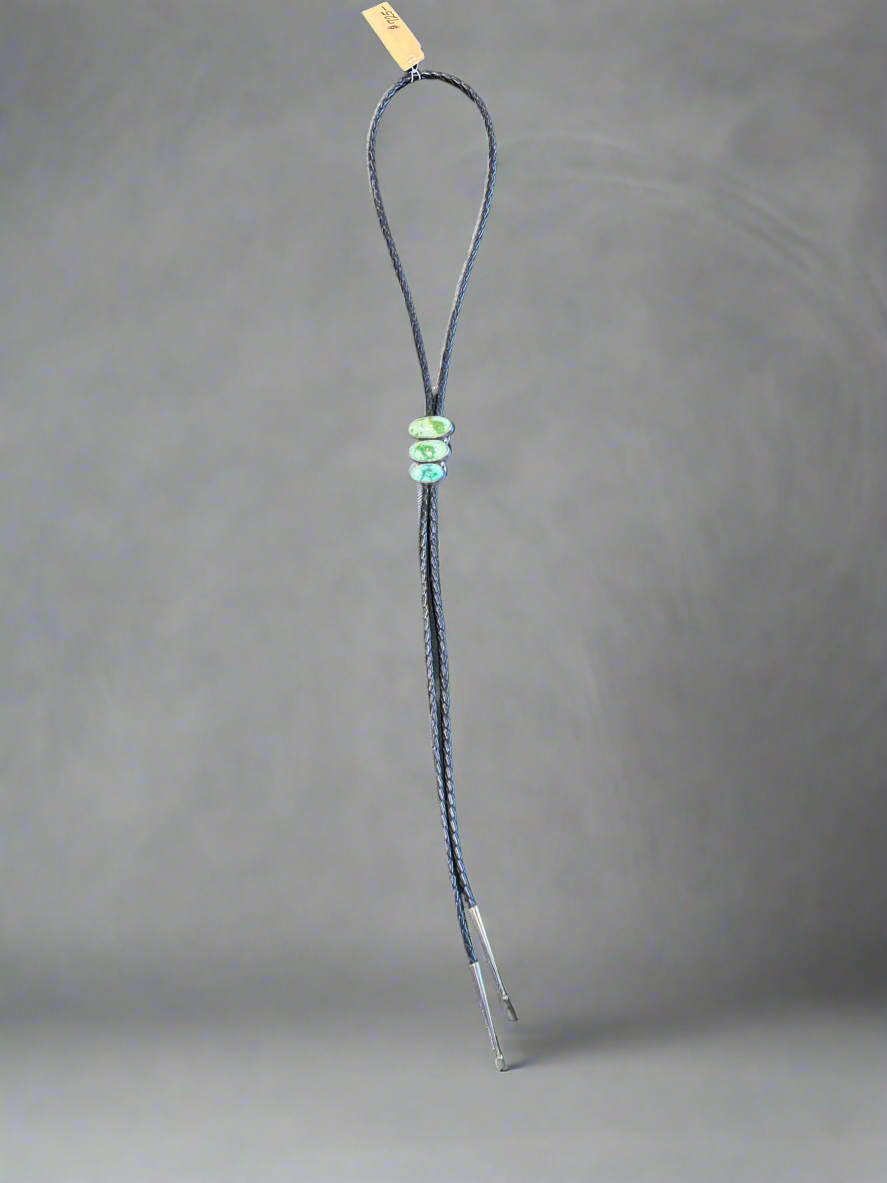 Handmade Native American Bolo-Tie with Green Turquoise Stones.