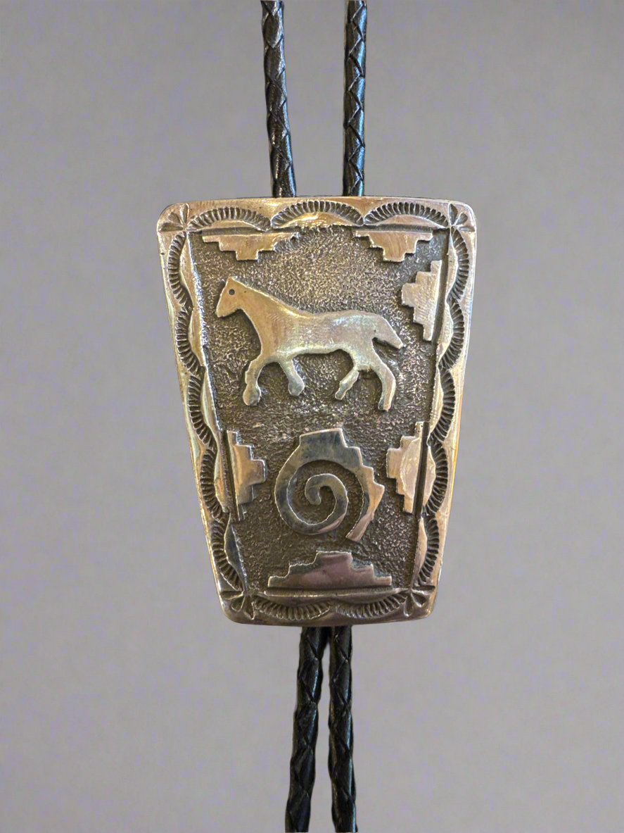 Native American Bolo Tie All hand tooled made by Emerson Kinsel.