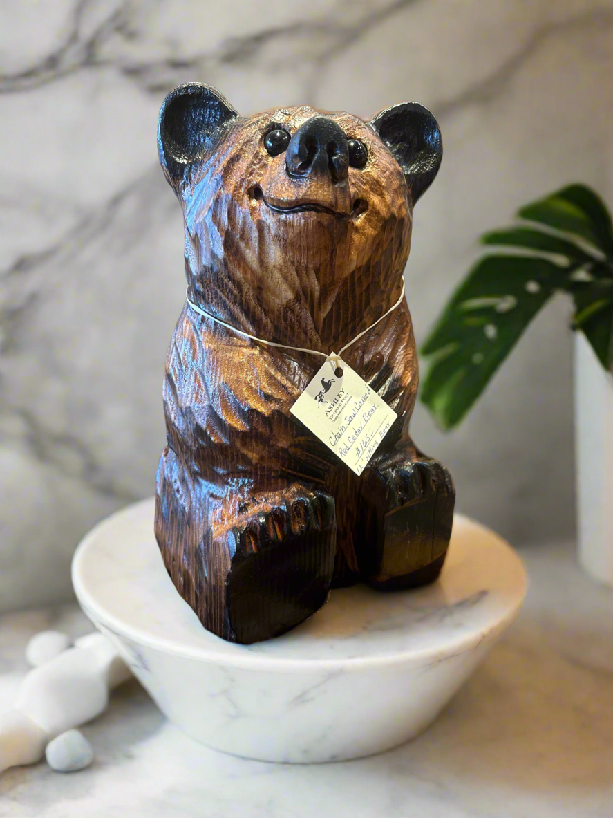 Chainsaw Carved Red Cedar Bear 12" Sitting Bear