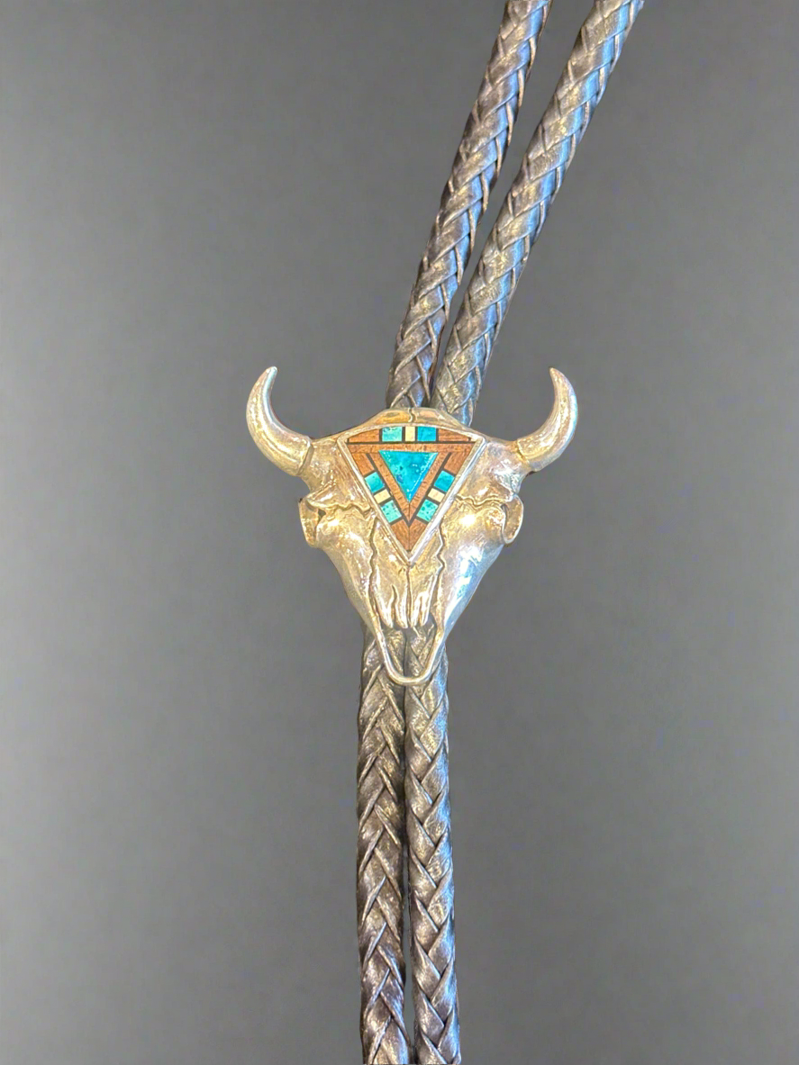 Turquoise buffalo head bolo-tie Native American.