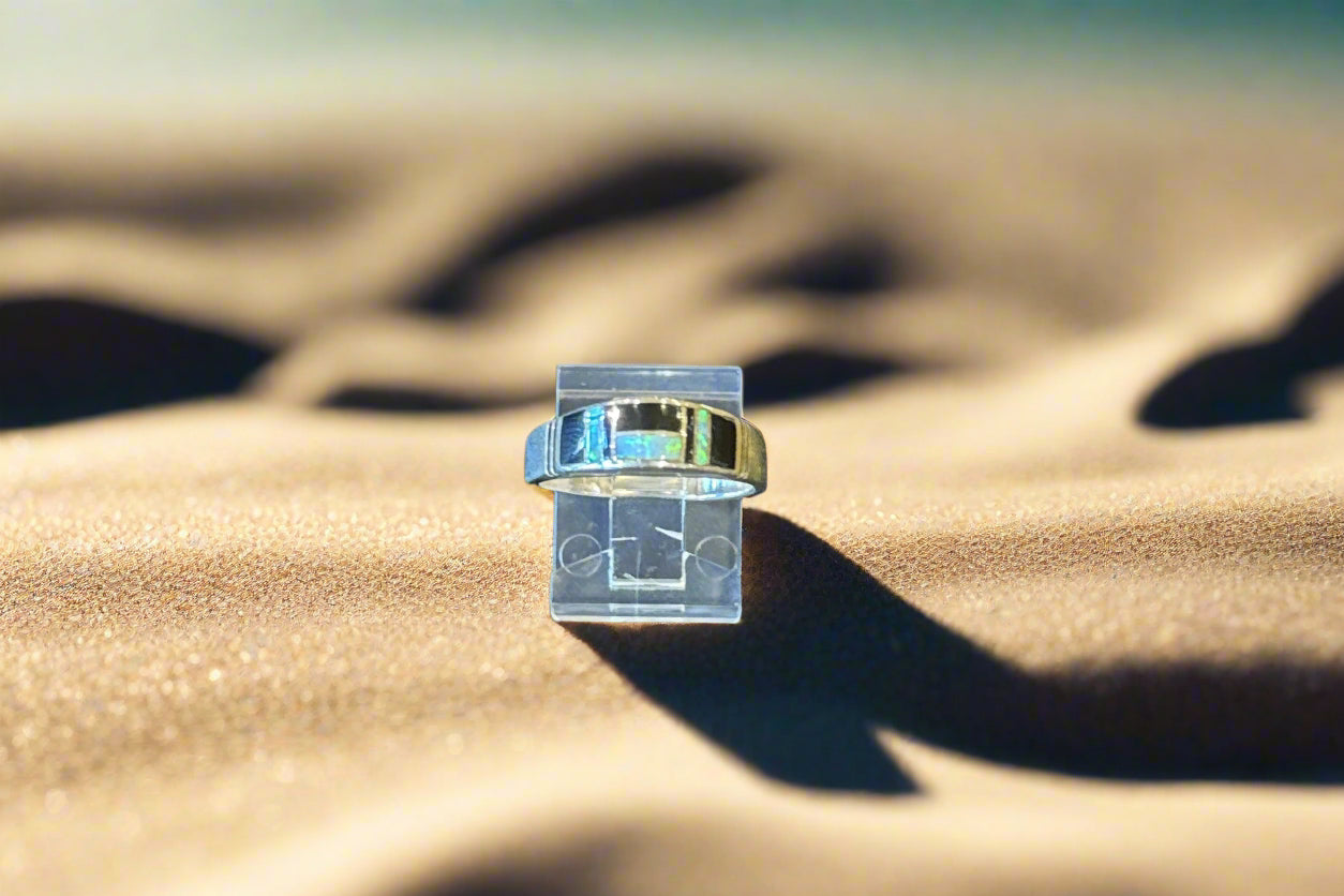 Black Jade ring by Super Smith With White Opal.