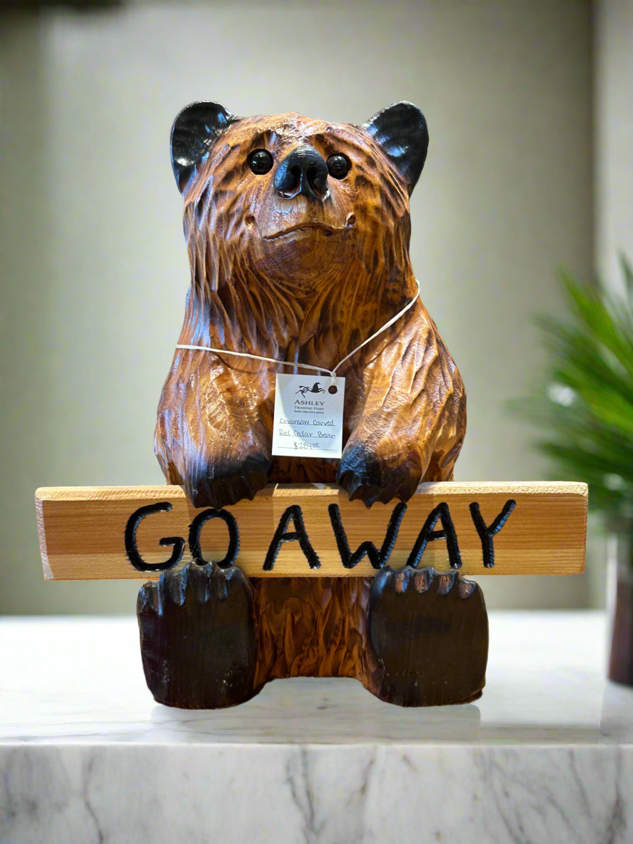 Chainsaw carved red ceder Bear Welcome or Go Away