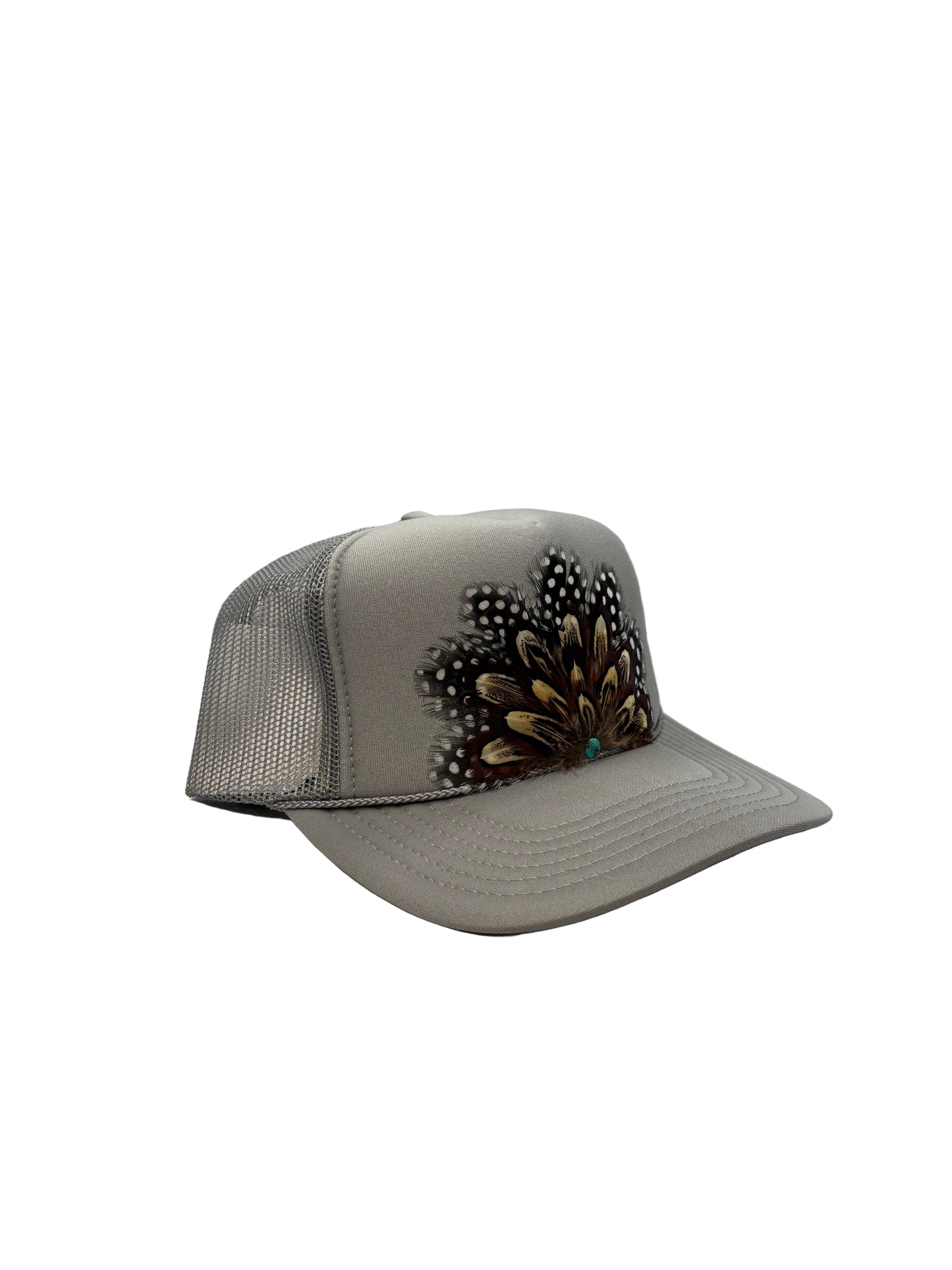 Handmade Feather Trucker Cap Grey