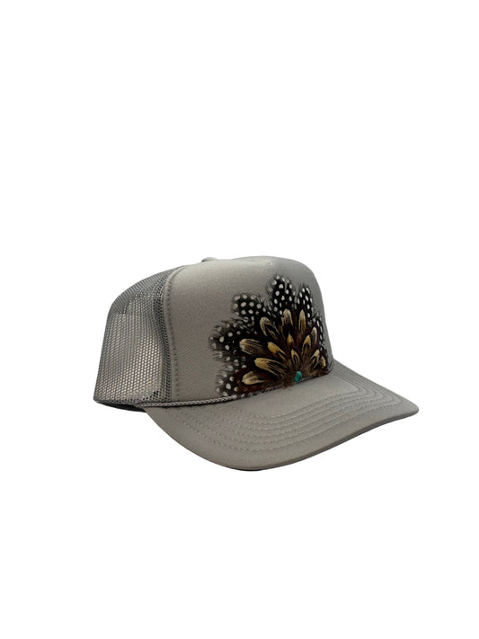 Handmade Feather Trucker Cap Grey