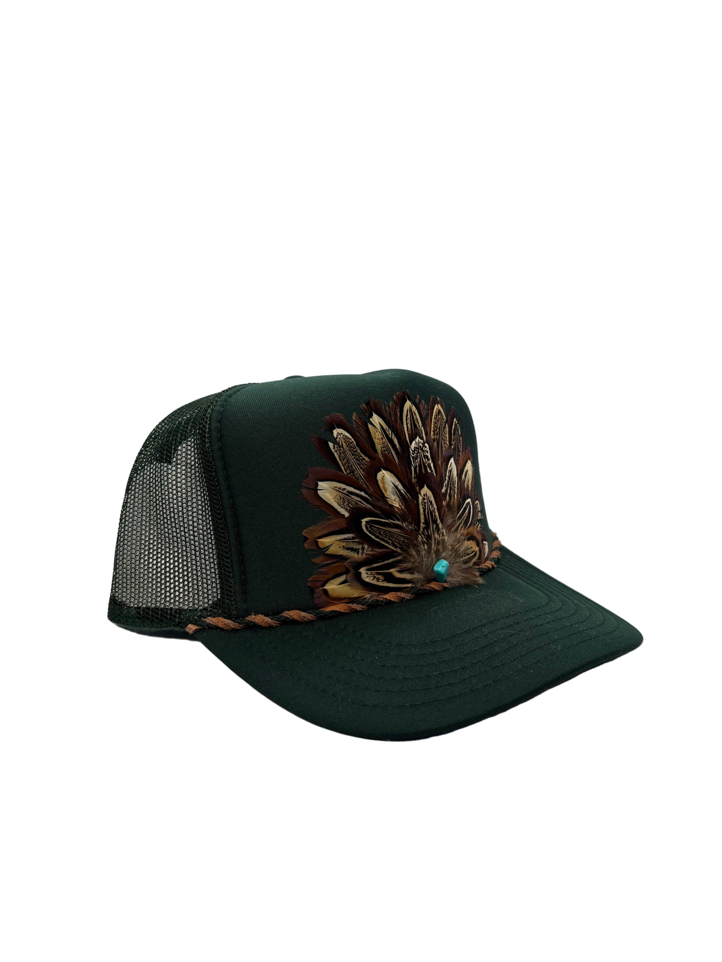 Handmade Feather Trucker Cap Forest Green
