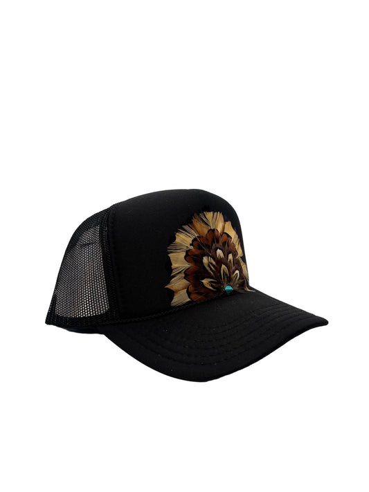 Handmade Feather Trucker Cap Black
