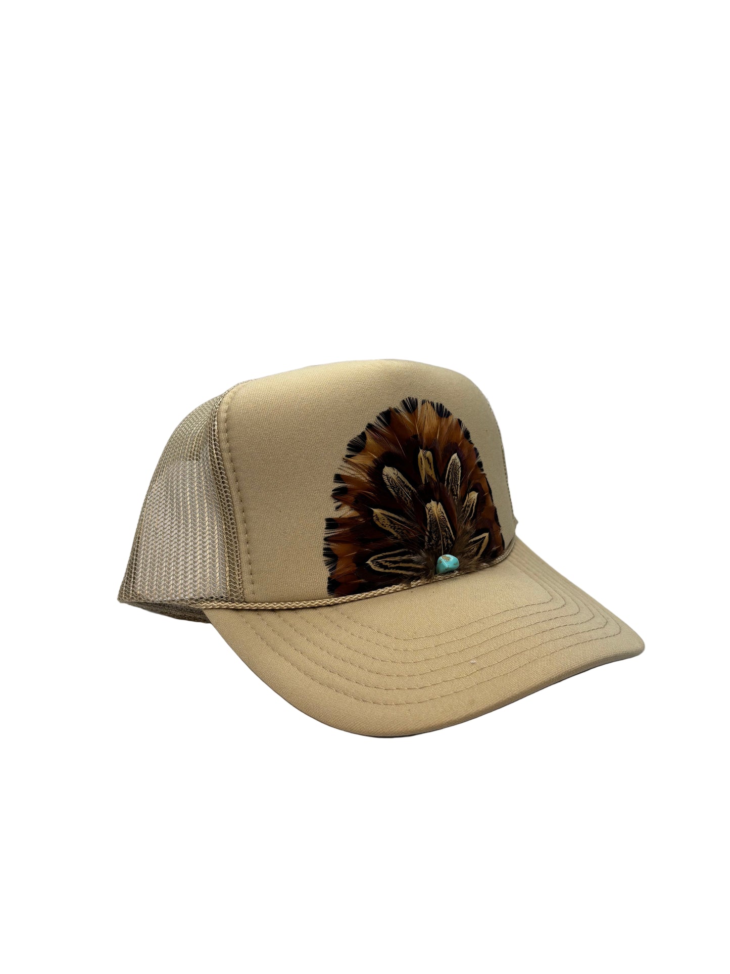 Handmade Feather Trucker Cap Creme