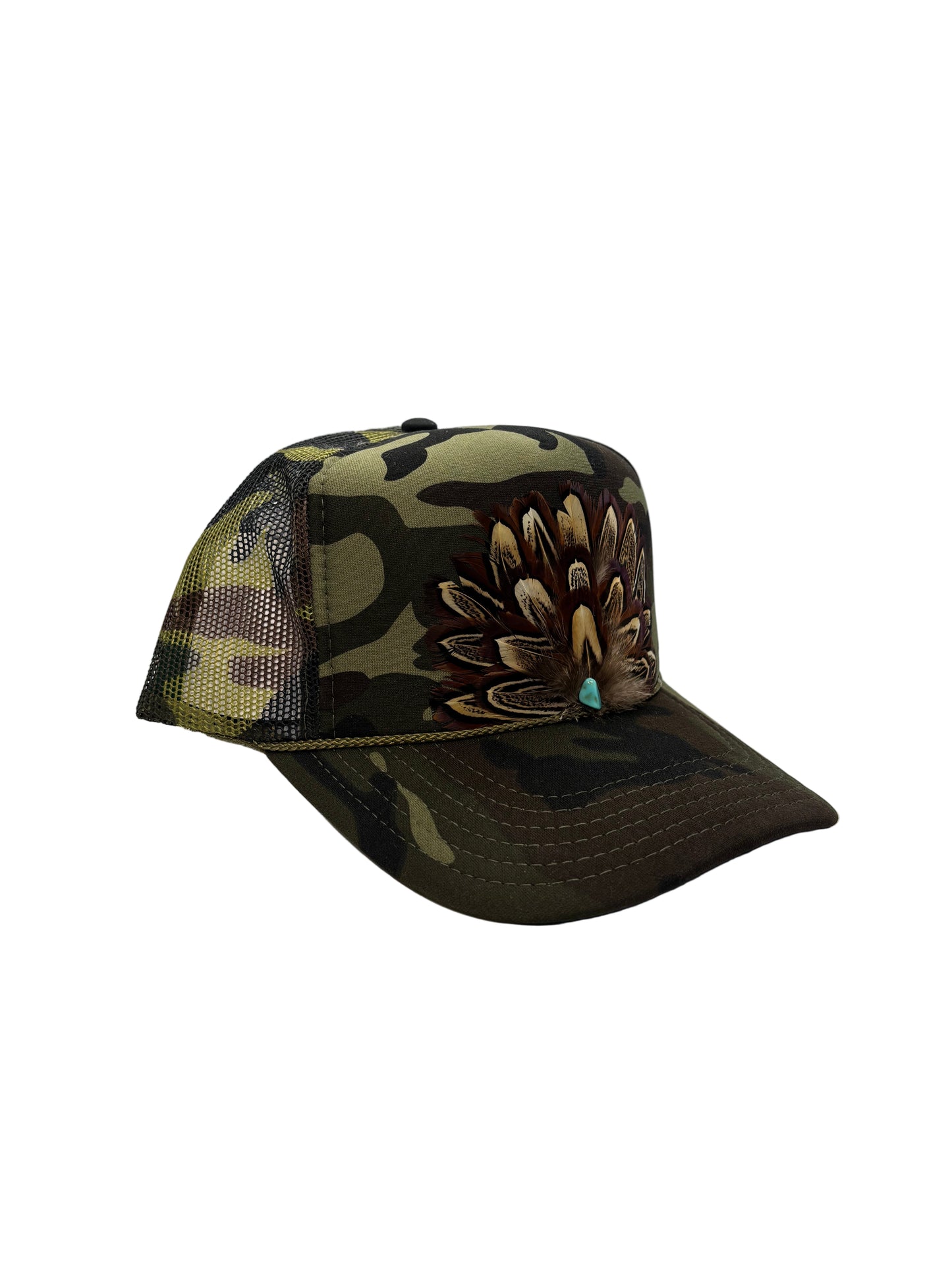 Handmade Feather Trucker Cap Camo