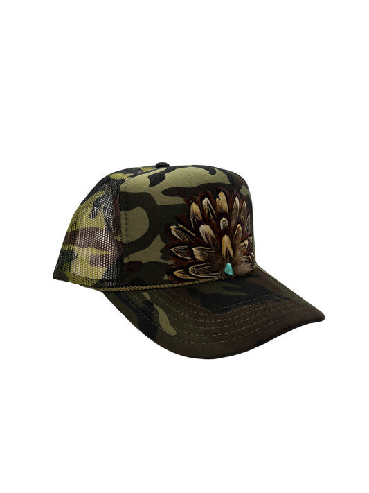 Handmade Feather Trucker Cap Camo