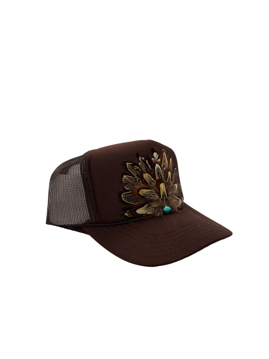 Handmade Feather Trucker Cap Brown