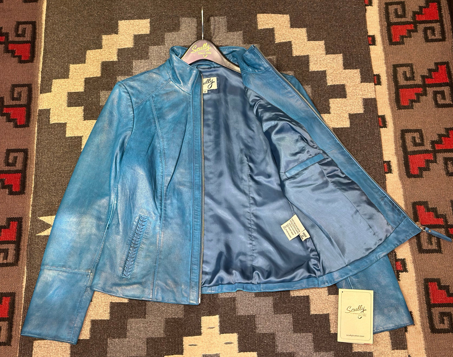 Washed Leather Denim Zip Up Jacket