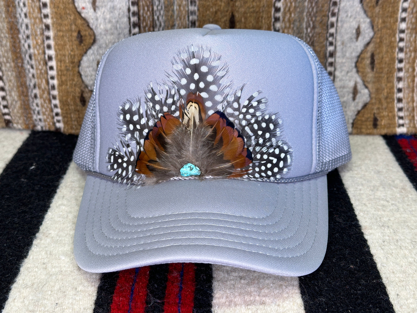 Handmade Feather Trucker Cap Grey