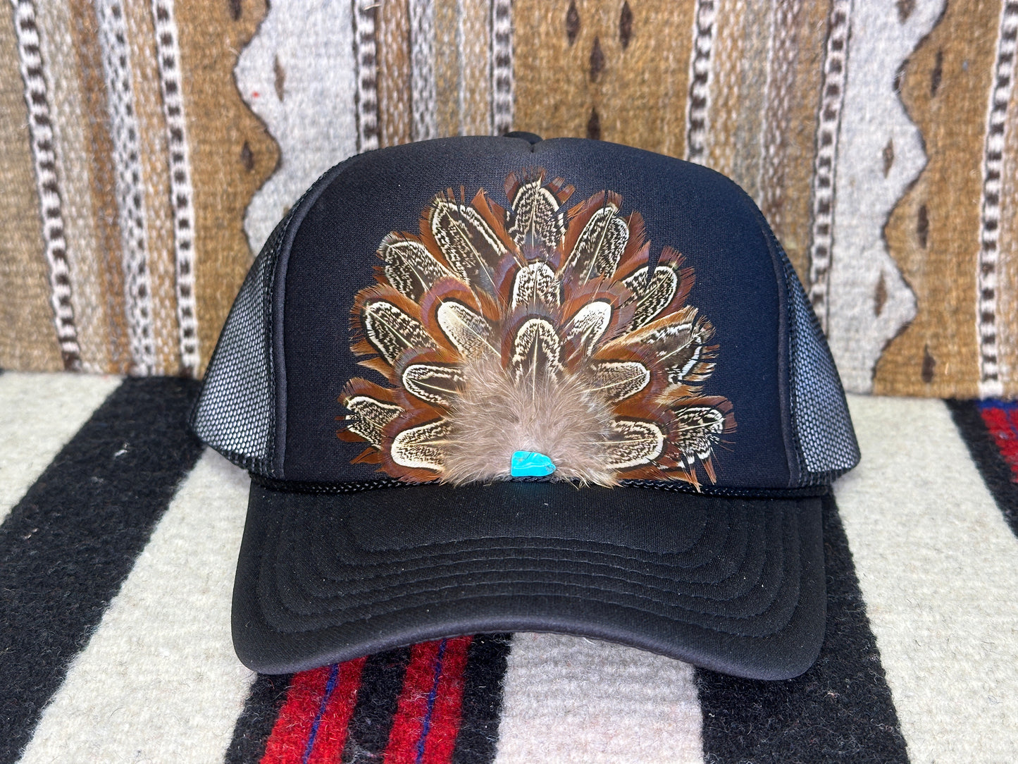 Handmade Feather Trucker Cap Black