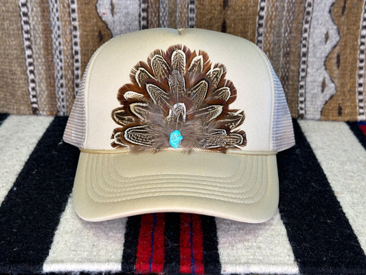 Handmade Feather Trucker Cap Creme