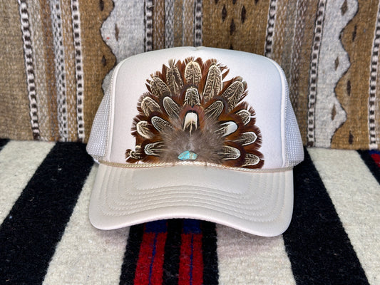 Handmade Feather Trucker Cap White