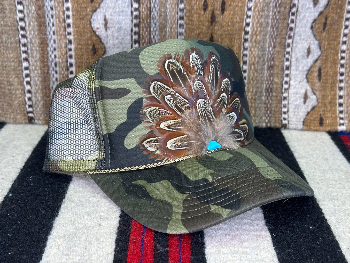 Handmade Feather Trucker Cap Camo