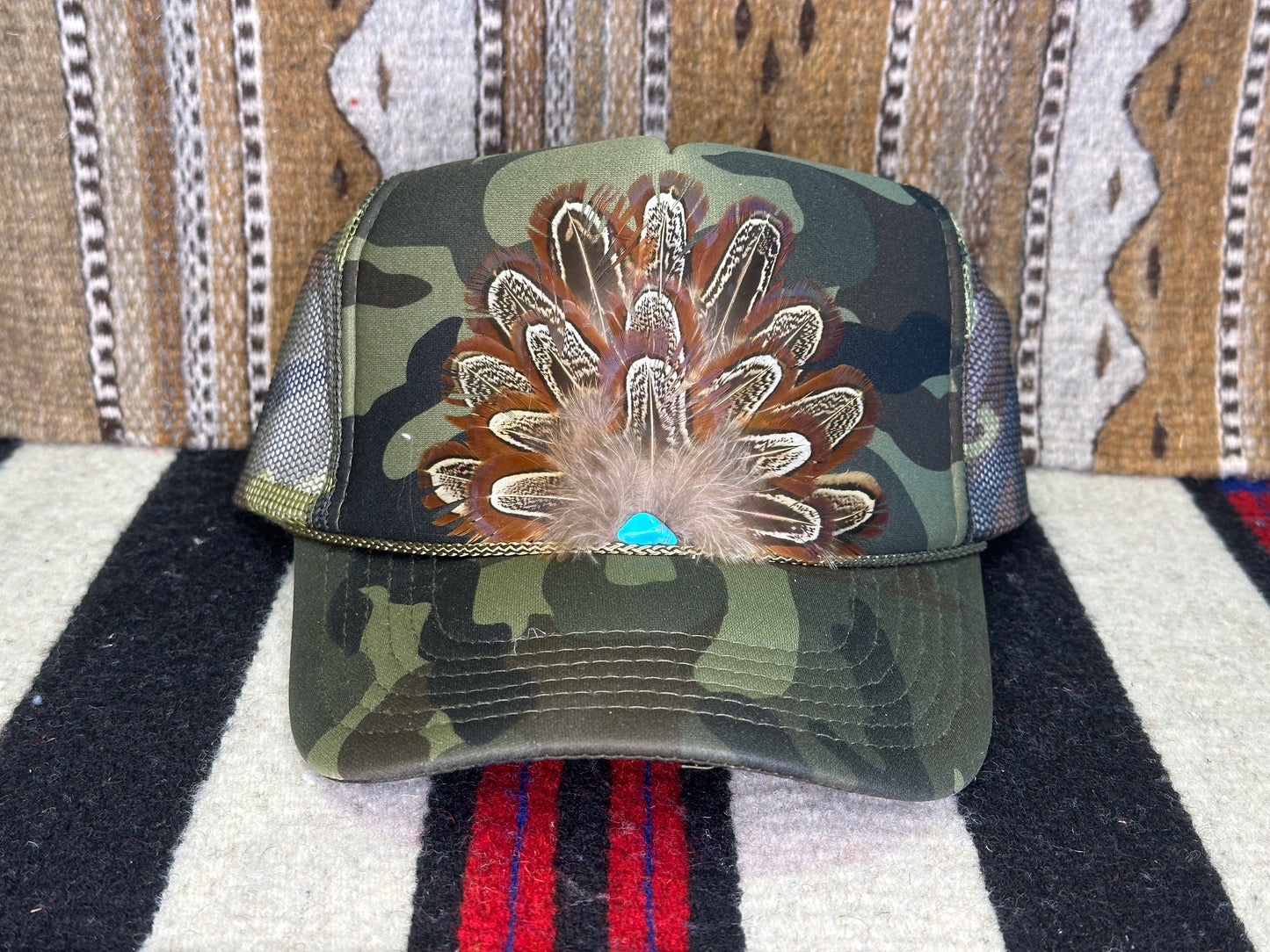 Handmade Feather Trucker Cap Camo