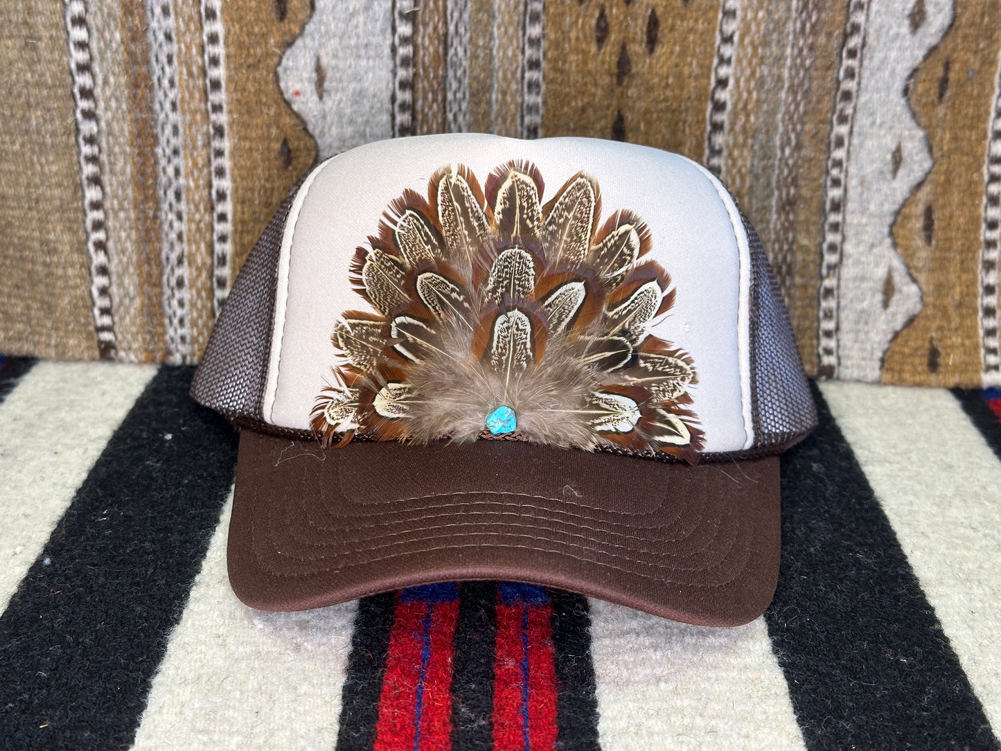 Handmade Feather Trucker Cap Brown