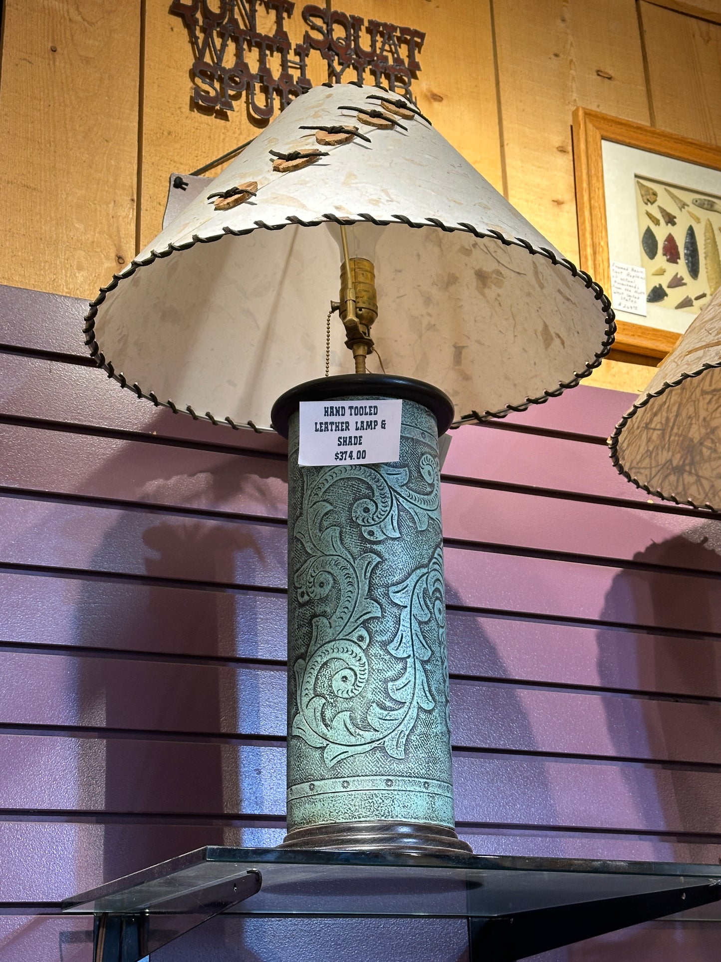 Hand Tooled Leather Lamp & Shade