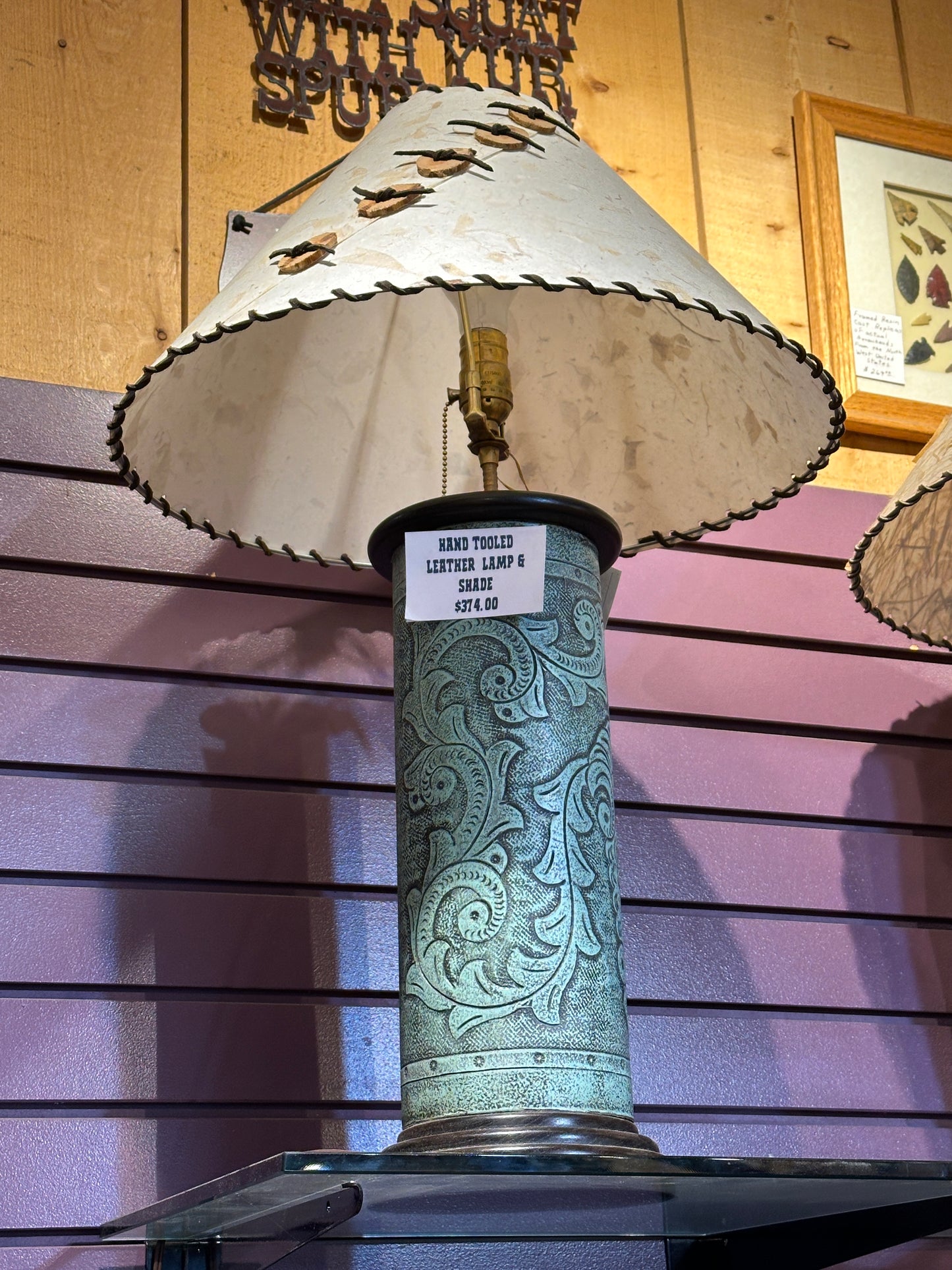 Hand Tooled Leather Lamp & Shade