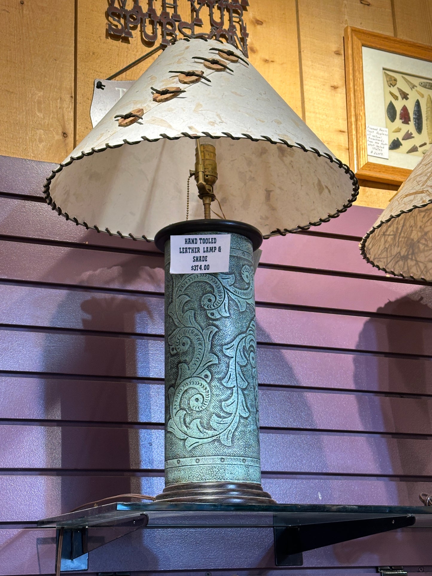 Hand Tooled Leather Lamp & Shade