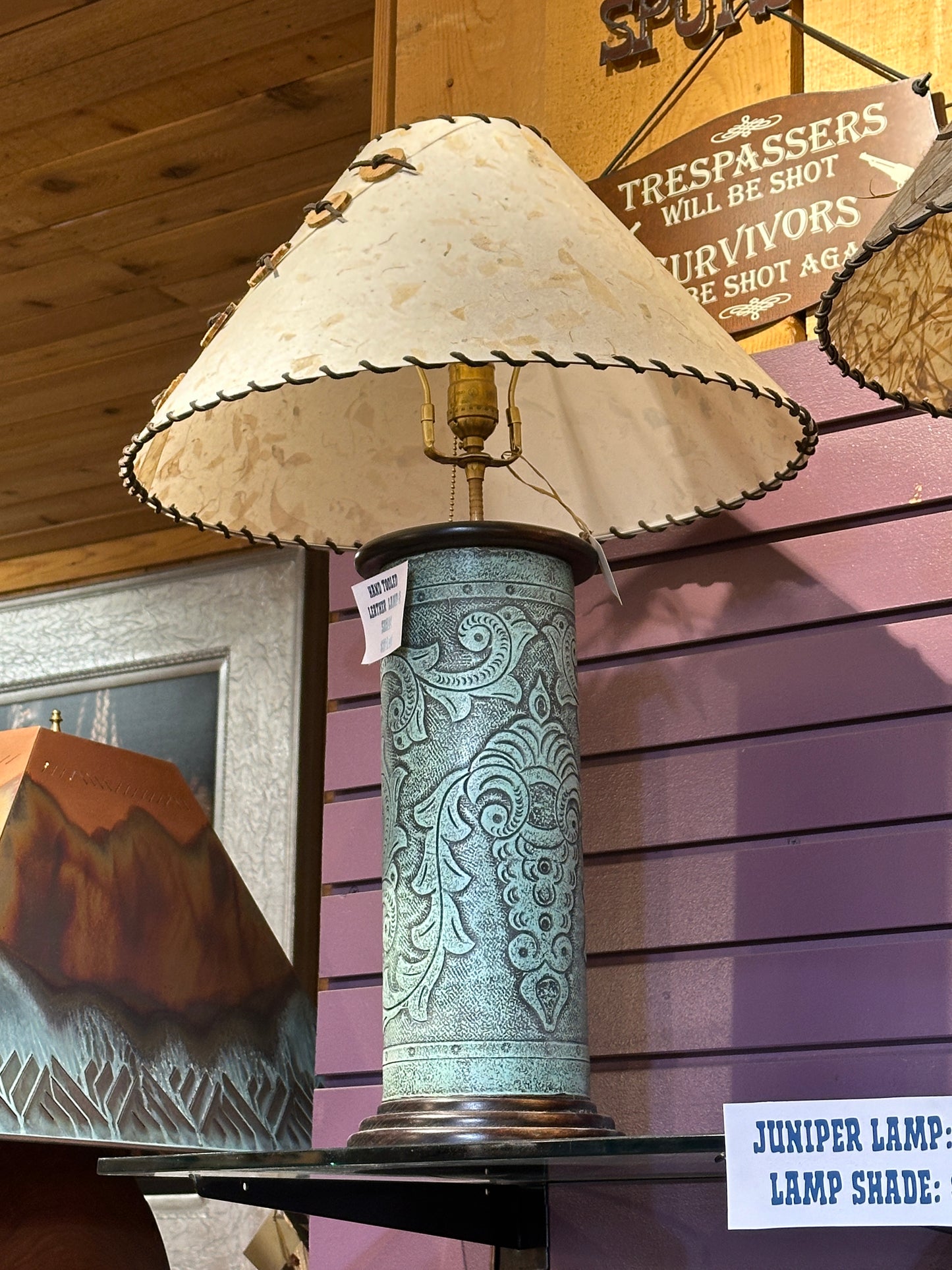 Hand Tooled Leather Lamp & Shade