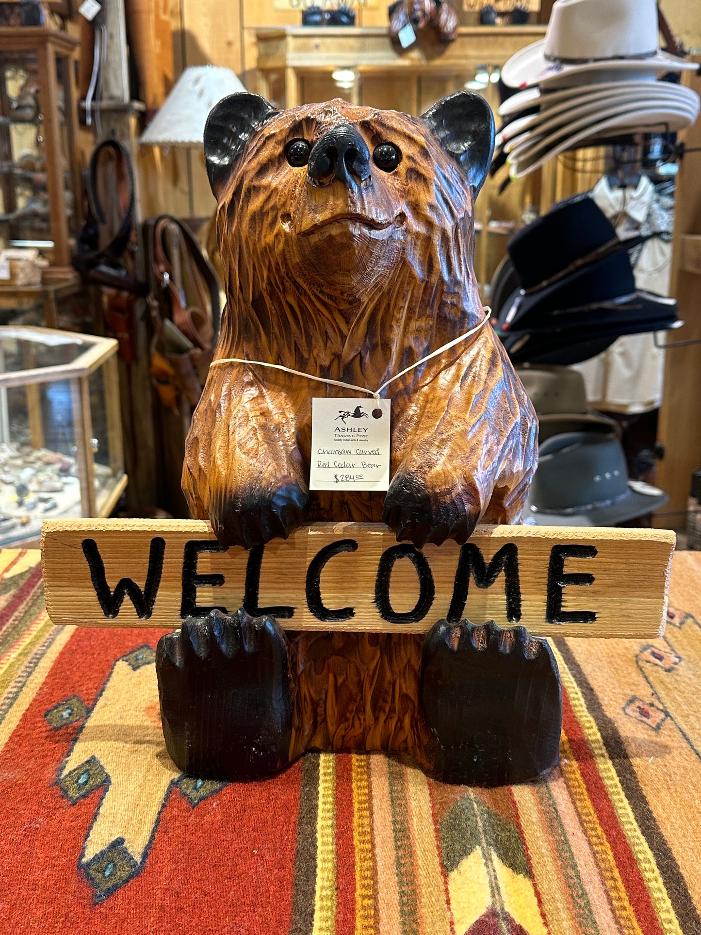 Chainsaw carved red ceder Bear Welcome or Go Away