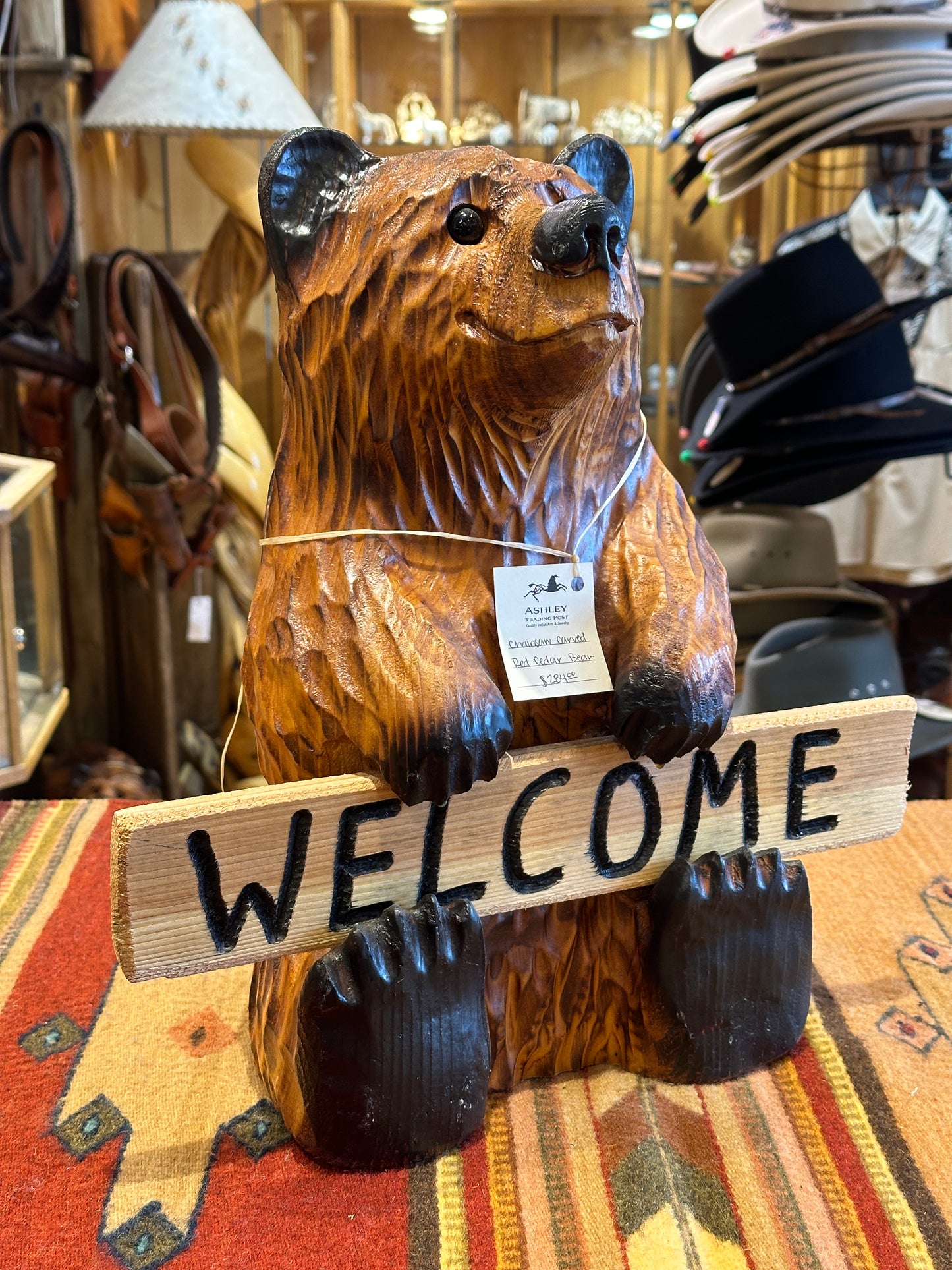 Chainsaw carved red ceder Bear Welcome or Go Away